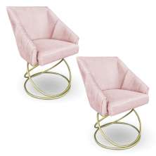Kit 2 Poltronas Luxo Alana Suede Rosa Bebê Base de Ferro Dourado - Pallazio