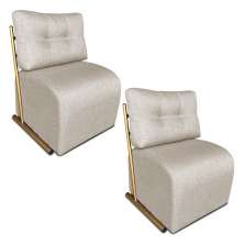 Kit 2 Poltronas Luxo Aurora Linho Base de Ferro Dourado - Pallazio