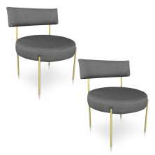 Kit 2 Poltronas Luxo Elora Linho Grafite Pés de Ferro Dourado - Pallazio