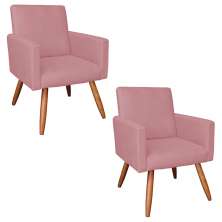 Kit 2 Poltronas Nina Suede Rosê Pés Palito Castanho - Pallazio