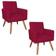 Kit 2 Poltronas Nina Suede Vermelho Pés Palito Castanho - Pallazio