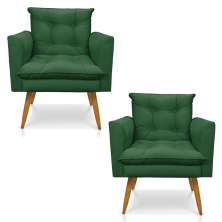 Kit 2 Poltronas Olivia Suede Verde Pés Palito Castanho - Pallazio