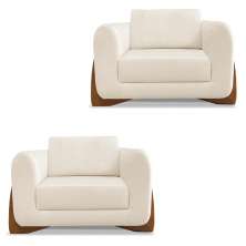 Kit 2 Poltronas Para Sala de Estar Lottus Linho Natural Pés Castanho - Pallazio