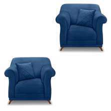 Kit 2 Poltronas Para Sala de Estar Vênus Suede Azul Marinho Pés Castanho - Pallazio