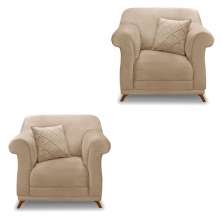 Kit 2 Poltronas Para Sala de Estar Vênus Suede Bege Pés Castanho - Pallazio