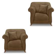 Kit 2 Poltronas Para Sala de Estar Vênus Suede Caramelo Pés Castanho - Pallazio