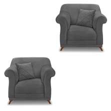 Kit 2 Poltronas Para Sala de Estar Vênus Suede Cinza Pés Castanho - Pallazio