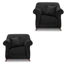 Kit 2 Poltronas Para Sala de Estar Vênus Veludo Preto Pés Castanho - Pallazio