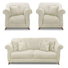 Kit 2 Poltronas e Sofá Living 2 Lugares 1,60m Vênus Veludo Pés Castanho - Pallazio
