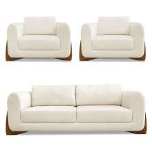 Kit 2 Poltronas e Sofá Living 2 Lugares 1,80m Lottus Linho Natural Pés Castanho - Pallazio