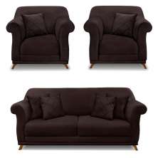 Kit 2 Poltronas e Sofá Living 2 Lugares 1,80m Vênus Suede Marrom Café Pés Castanho - Pallazio