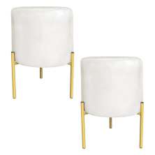 Kit 2 Puffs Decorativo Soren Suede Pés de Ferro Dourado - Pallazio
