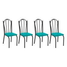 Kit 4 Cadeiras de Cozinha Alabama Corino Azul Turquesa Pés de Ferro Preto - Pallazio