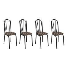 Kit 4 Cadeiras de Cozinha Alabama Estampado Mosaico Palha Pés de Ferro Preto  - Pallazio