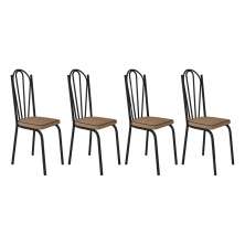 Kit 4 Cadeiras de Cozinha Alabama Estampado Rattan Bege Pés de Ferro Preto - Pallazio
