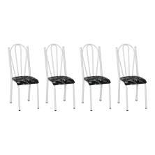 Kit 4 Cadeiras de Cozinha Alasca Estampado Preto Florido Pés de Ferro Branco - Pallazio