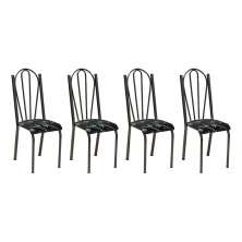 Kit 4 Cadeiras de Cozinha Alasca Estampado Preto Florido Pés de Ferro Cromo Preto - Pallazio