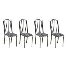 Kit 4 Cadeiras de Cozinha Alasca Estampado Preto Listrado Pés de Ferro Cromo Preto - Pallazio