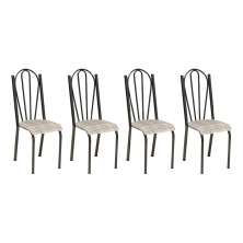 Kit 4 Cadeiras de Cozinha Alasca Estampado Rattan Pés de Ferro Cromo Preto - Pallazio