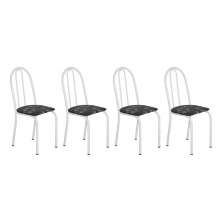 Kit 4 Cadeiras de Cozinha Califórnia Estampado Preto Florido Pés de Ferro Branco - Pallazio
