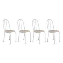 Kit 4 Cadeiras de Cozinha Califórnia Estampado Rattan Bege Pés de Ferro Branco - Pallazio