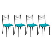Kit 4 Cadeiras de Cozinha Colorado Corino Azul Turquesa Pés de Ferro Preto - Pallazio