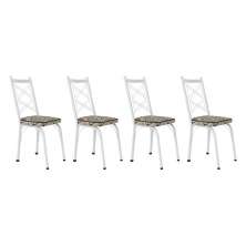 Kit 4 Cadeiras de Cozinha Delaware Estampado Cedro Pés de Ferro Branco - Pallazio