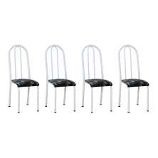 Kit 4 Cadeiras de Cozinha Flórida Estampado Preto Florido Pés de Ferro Branco - Pallazio