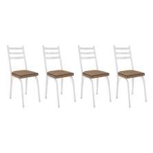 Kit 4 Cadeiras de Cozinha Luisiana Estampado Rattan Bege Pés de Ferro Branco - Pallazio