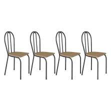 Kit 4 Cadeiras de Cozinha Texas Estampado Rattan Pés de Ferro Cromo Preto - Pallazio
