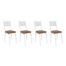 Kit 4 Cadeiras de Cozinha Virginia Estampado Rattan Bege Pés de Ferro Branco - Pallazio