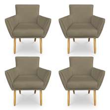 Kit 4 Poltronas Decorativa Leticia Suede Marrom Rato Pés Palito Castanho - Pallazio