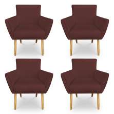Kit 4 Poltronas Decorativa Leticia Suede Marsala Pés Palito Castanho - Pallazio