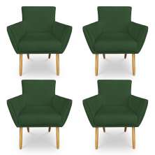 Kit 4 Poltronas Decorativa Leticia Suede Verde Pés Palito Castanho - Pallazio