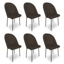 Kit 6 Cadeiras Poltrona de Jantar Ariel Suede Marrom Pés de Ferro Preto - Pallazio