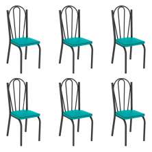 Kit 6 Cadeiras de Cozinha Alabama Corino Azul Turquesa Pés de Ferro Preto - Pallazio