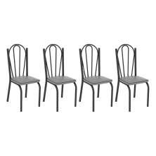 Kit 6 Cadeiras de Cozinha Alabama Estampado Platina Pés de Ferro Preto - Pallazio