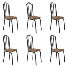 Kit 6 Cadeiras de Cozinha Alabama Estampado Rattan Bege Pés de Ferro Preto - Pallazio
