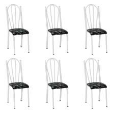 Kit 6 Cadeiras de Cozinha Alasca Estampado Preto Florido Pés de Ferro Branco - Pallazio