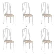 Kit 6 Cadeiras de Cozinha Alasca Estampado Rattan Pés de Ferro Branco - Pallazio