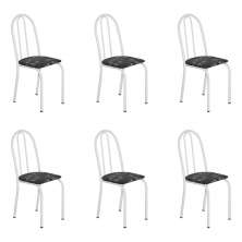 Kit 6 Cadeiras de Cozinha Califórnia Estampado Preto Florido Pés de Ferro Branco - Pallazio