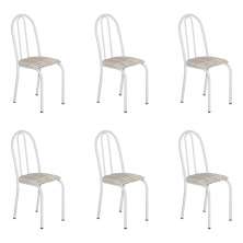 Kit 6 Cadeiras de Cozinha Califórnia Estampado Rattan Bege Pés de Ferro Branco - Pallazio