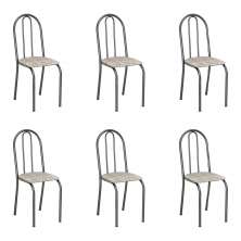 Kit 6 Cadeiras de Cozinha Califórnia Estampado Rattan Bege Pés de Ferro Preto - Pallazio