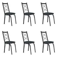 Kit 6 Cadeiras de Cozinha Delaware Estampado Mosaico Silver Pés de Ferro Preto - Pallazio