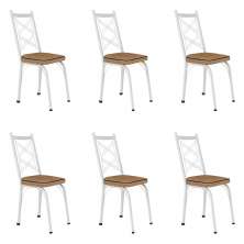 Kit 6 Cadeiras de Cozinha Delaware Estampado Rattan Bege Pés de Ferro Branco - Pallazio