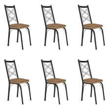 Kit 6 Cadeiras de Cozinha Delaware Estampado Rattan Bege Pés de Ferro Preto - Pallazio