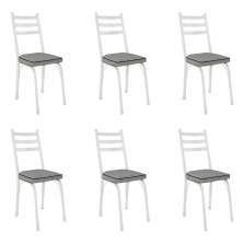 Kit 6 Cadeiras de Cozinha Luisiana Estampado Platina Pés de Ferro Branco - Pallazio