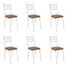 Kit 6 Cadeiras de Cozinha Luisiana Estampado Rattan Bege Pés de Ferro Branco - Pallazio