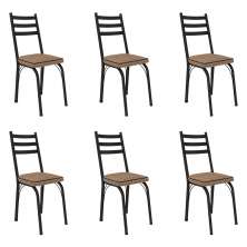 Kit 6 Cadeiras de Cozinha Luisiana Estampado Rattan Bege Pés de Ferro Preto - Pallazio