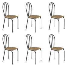 Kit 6 Cadeiras de Cozinha Texas Estampado Rattan Pés de Ferro Cromo Preto - Pallazio